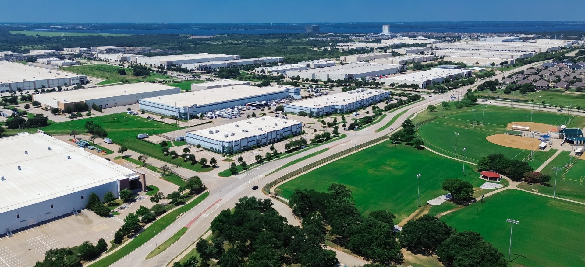 Aerial view of an industrial estate
