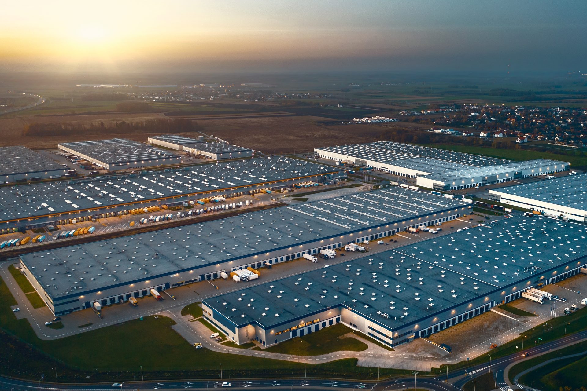 Logistics park at dusk